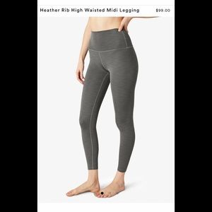 Beyond Yoga Heather RIB Hugh Waist MIDI legging in smoke gray heather.